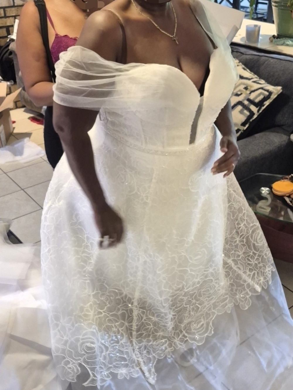 Ashley Stewart Tatianna Princess White Off-Shoulder Lace A-Line Wedding Gown